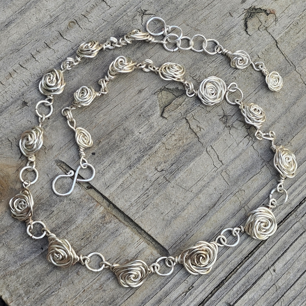 Silver Wire Rose Necklace